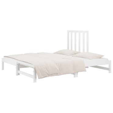 vidaXL Καναπές Κρεβάτι Συρόμενος Λευκός 2x(90x190)cm από Μασίφ Πεύκο 1 τεμ. - Μονό