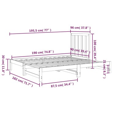 vidaXL Καναπές Κρεβάτι Συρόμενος Λευκός 2x(90x190)cm από Μασίφ Πεύκο 1 τεμ. - Μονό