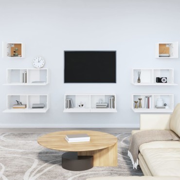 vidaXL Σετ Επίπλων Τηλεόρασης 7 Τεμαχίων Λευκό από Επεξεργασμένο Ξύλο