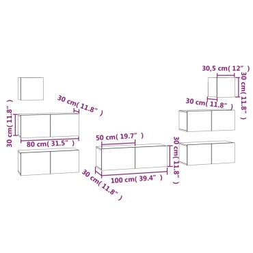 vidaXL Σετ Επίπλων Τηλεόρασης 7 Τεμαχίων Sonoma Δρυς Επεξ. Ξύλο