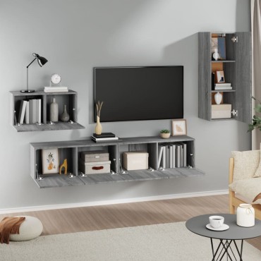 vidaXL Σετ Επίπλων Τηλεόρασης 4 τεμ. Γκρι Sonoma Επεξεργασμένο Ξύλο