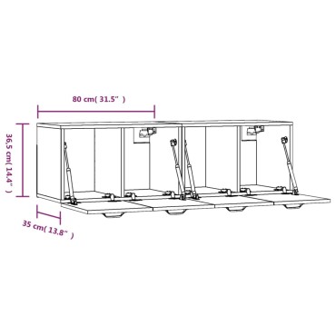 vidaXL Ντουλάπια Τοίχου 2 τεμ. Γκρι Σκυρ. 80x35x36,5cm Επεξ. Ξύλο