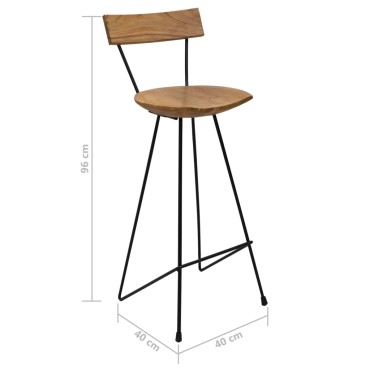 vidaXL Σκαμπό Μπαρ 2 τεμ. από Μασίφ Ξύλο Teak 40x40x103cm