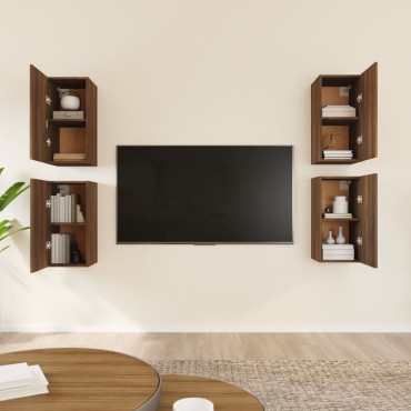 vidaXL Έπιπλα Τηλεόρασης 4 τεμ. Καφέ Δρυς 30,5x30x36cm Επεξ. Ξύλο