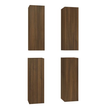 vidaXL Έπιπλα Τηλεόρασης 4 τεμ. Καφέ Δρυς 30,5x30x90cm Επεξ. Ξύλο