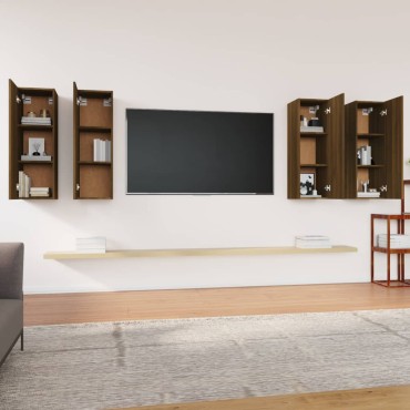 vidaXL Έπιπλα Τηλεόρασης 4 τεμ. Καφέ Δρυς 30,5x30x90cm Επεξ. Ξύλο
