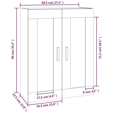 vidaXL Ντουλάπι Τοίχου Μαύρη 69,5x32,5x90cm από Επεξεργασμένο Ξύλο 1 τεμ.