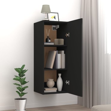 vidaXL Ντουλάπι Τοίχου Μαύρο 34,5x34x90cm Επεξεργασμένο Ξύλο 1 τεμ.