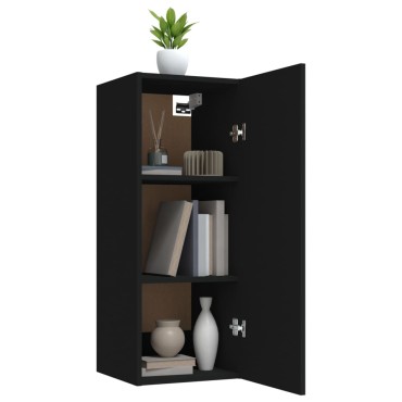 vidaXL Ντουλάπι Τοίχου Μαύρο 34,5x34x90cm Επεξεργασμένο Ξύλο 1 τεμ.