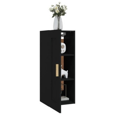 vidaXL Ντουλάπι Τοίχου Μαύρο 35x34x90cm Επεξεργασμένο Ξύλο 1 τεμ.
