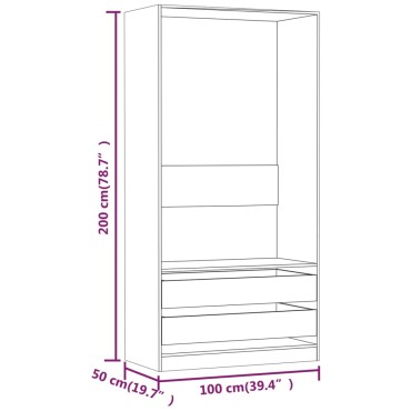 vidaXL Ντουλάπα Γκρι Sonoma 100x50x200cm από Επεξεργασμένο Ξύλο 1 τεμ.