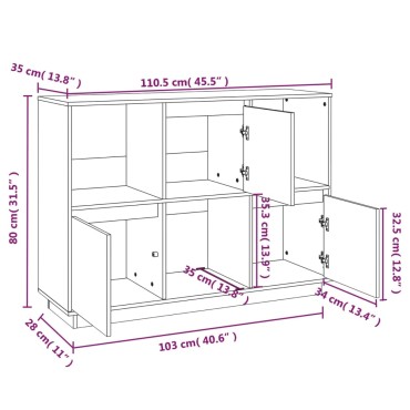 vidaXL Ντουλάπι 110,5x35x80cm από Μασίφ Ξύλο Πεύκου 1 τεμ.