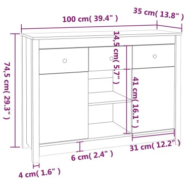 vidaXL Ντουλάπι 100x35x74,5cm από Μασίφ Ξύλο Πεύκου 1 τεμ.