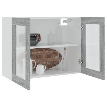 vidaXL Κρεμαστό Ντουλάπι Γυάλινο Lyon Γκρι Sonoma 80x31x60cm 1 τεμ.