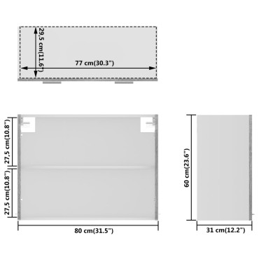 vidaXL Κρεμαστό Ντουλάπι Γυάλινο Lyon Γκρι Sonoma 80x31x60cm 1 τεμ.