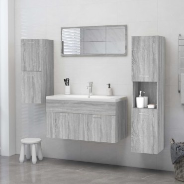 vidaXL Ντουλάπι Μπάνιου Γκρι Sonoma 30x30x130cm Επεξεργασμένο Ξύλο 1 τεμ.