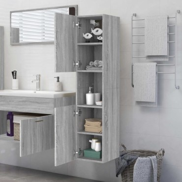 vidaXL Ντουλάπι Μπάνιου Γκρι Sonoma 30x30x130cm Επεξεργασμένο Ξύλο 1 τεμ.