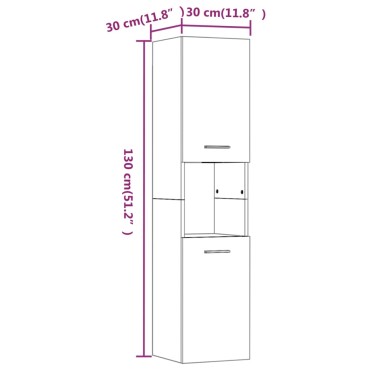 vidaXL Ντουλάπι Μπάνιου Γκρι Sonoma 30x30x130cm Επεξεργασμένο Ξύλο 1 τεμ.