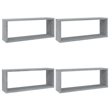 vidaXL Ραφιέρες Τοίχου Κύβος 4 τεμ. Γκρι Sonoma 60x15x23cm Επεξ. Ξύλο