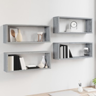 vidaXL Ραφιέρες Τοίχου Κύβος 4 τεμ. Γκρι Sonoma 60x15x23cm Επεξ. Ξύλο