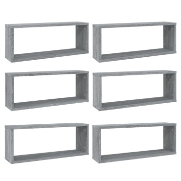 vidaXL Ραφιέρες Τοίχου Κύβος 6 τεμ. Γκρι Sonoma 60x15x23cm Επεξ. Ξύλο