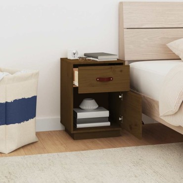 vidaXL Κομοδίνο Καφέ Μελί 40x34x55cm από Μασίφ Ξύλο Πεύκου 1 τεμ.