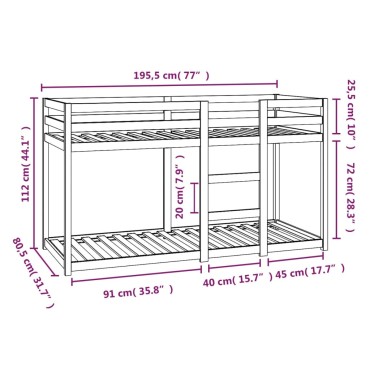 vidaXL Κουκέτα 75x190cm από Μασίφ Ξύλο Πεύκου 1 τεμ. - Μονό