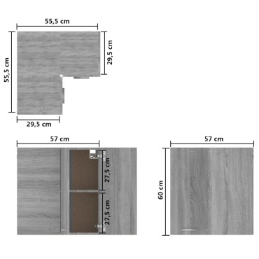 vidaXL Ντουλάπι Κρεμαστό Γωνιακό Lyon Γκρι Sonoma 57x57x60cm 1 τεμ.