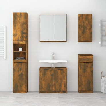 vidaXL Ντουλάπι Μπάνιου Καπνιστή Δρυς 64,5x33,5x59cm Επεξ. Ξύλο 1 τεμ.