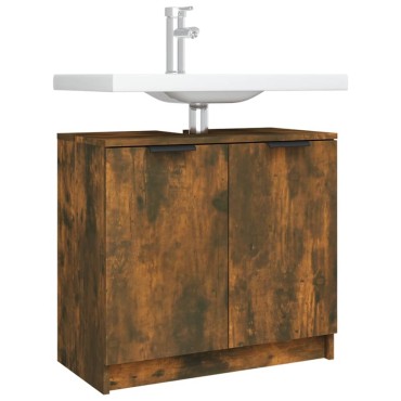 vidaXL Ντουλάπι Μπάνιου Καπνιστή Δρυς 64,5x33,5x59cm Επεξ. Ξύλο 1 τεμ.