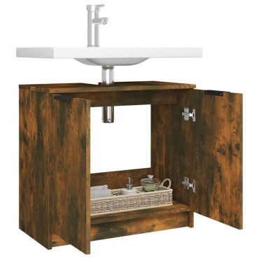 vidaXL Ντουλάπι Μπάνιου Καπνιστή Δρυς 64,5x33,5x59cm Επεξ. Ξύλο 1 τεμ.