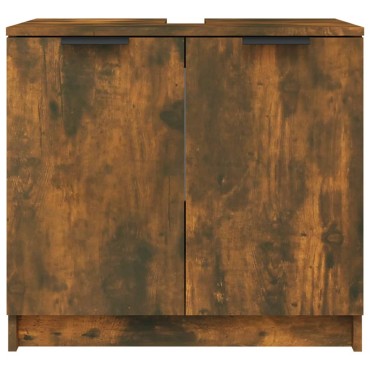 vidaXL Ντουλάπι Μπάνιου Καπνιστή Δρυς 64,5x33,5x59cm Επεξ. Ξύλο 1 τεμ.