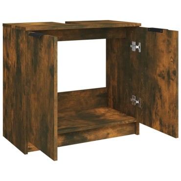 vidaXL Ντουλάπι Μπάνιου Καπνιστή Δρυς 64,5x33,5x59cm Επεξ. Ξύλο 1 τεμ.