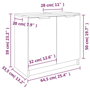 vidaXL Ντουλάπι Μπάνιου Καπνιστή Δρυς 64,5x33,5x59cm Επεξ. Ξύλο 1 τεμ.