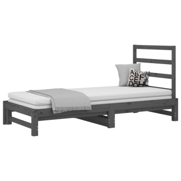 vidaXL Καναπές Κρεβάτι Συρόμενος Γκρι 2x(90x200) εκ. Μασίφ Ξύλο Πεύκου