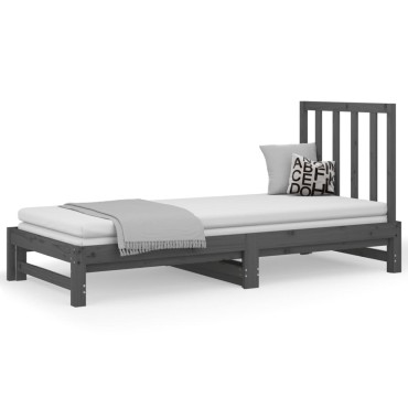 vidaXL Καναπές Κρεβάτι Συρόμενος Γκρι 2x(90x200) εκ. Μασίφ Ξύλο Πεύκου
