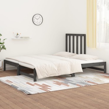 vidaXL Καναπές Κρεβάτι Συρόμενος Γκρι 2x(90x200) εκ. Μασίφ Ξύλο Πεύκου