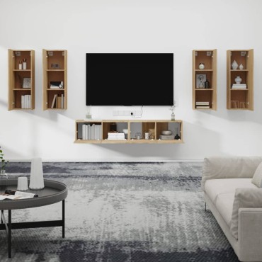 vidaXL Σετ Επίπλων Τηλεόρασης 6 Τεμαχίων Sonoma Δρυς Επεξ. Ξύλο