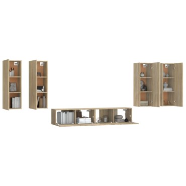 vidaXL Σετ Επίπλων Τηλεόρασης 6 Τεμαχίων Sonoma Δρυς Επεξ. Ξύλο