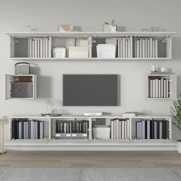 vidaXL Σετ Επίπλων Τηλεόρασης 6 Τεμαχίων Γκρι Σκυρ. Επεξεργασμένο Ξύλο