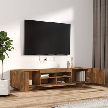 vidaXL Σετ Επίπλων Τηλεόρασης 2 τεμ. φώτα LED Καπνιστή δρυς Επεξ. Ξύλο 100/80x35x40cm