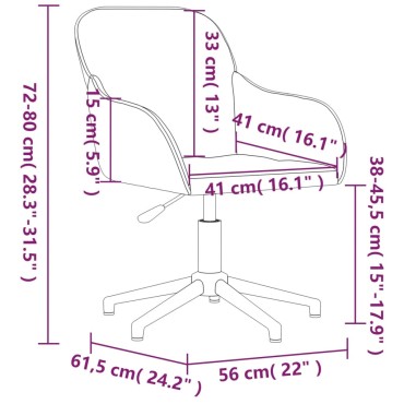 vidaXL Καρέκλα Γραφείου Περιστρεφόμενη Σκούρο Γκρι Βελούδινη 56x61,5x(72-80)cm 1 τεμ.