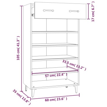 vidaXL Παπουτσοθήκη Λευκή 60x35x105cm από Επεξεργασμένο Ξύλο