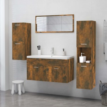 vidaXL Ντουλάπι Μπάνιου Καπνιστή Δρυς 30x30x130cm Επεξεργασμένο Ξύλο 1 τεμ.