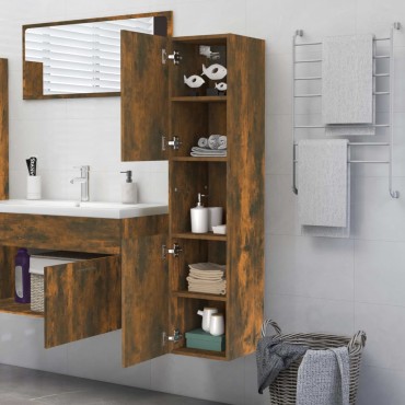 vidaXL Ντουλάπι Μπάνιου Καπνιστή Δρυς 30x30x130cm Επεξεργασμένο Ξύλο 1 τεμ.