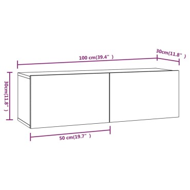 vidaXL Έπιπλα Τηλεόρασης Τοίχου 4 τεμ. Γκρι 100x30x30cm