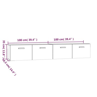 vidaXL Ντουλάπια Τοίχου 2 τεμ. Λευκά 100x36,5x35cm Επεξεργασμένο Ξύλο