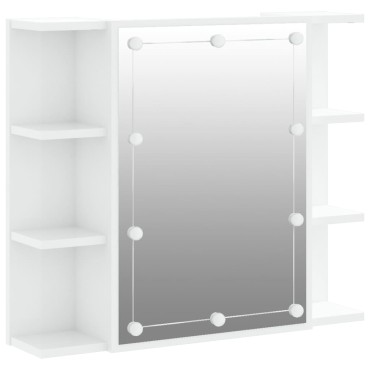 vidaXL Έπιπλο Καθρέπτη με LED Γυαλιστερό Λευκό 70x16,5x60cm 1 τεμ.