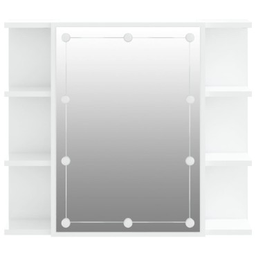 vidaXL Έπιπλο Καθρέπτη με LED Γυαλιστερό Λευκό 70x16,5x60cm 1 τεμ.