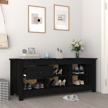 vidaXL Παπουτσοθήκη Μαύρη 110x38x45,5cm από Μασίφ Ξύλο Πεύκου